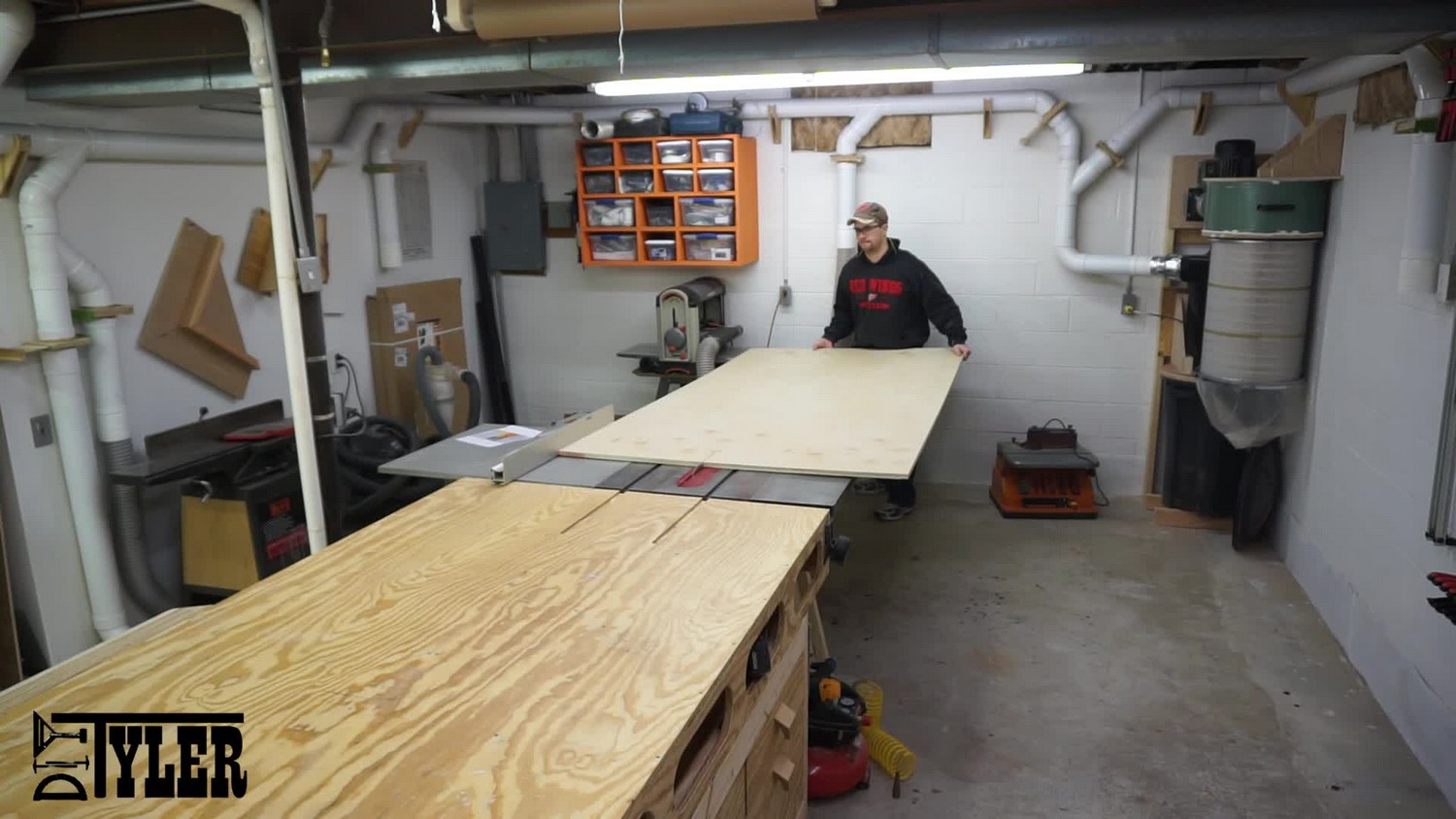 Ripping plywood for media cabinet on tablesaw
