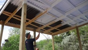 spray painting underside of covered deck roof